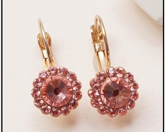 Pendientes vintage, pendientes de piedra rosa para mujer, color rubor, pendientes de cristal, joyería color melocotón, regalos para damas de honor, pendientes color rosa melocotón