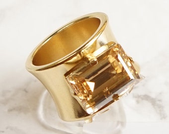 Dikke ringen voor vrouwen, Emerald Cut Ring, stenen ringen, brede gouden ringband, kristallen ring, bandring, gouden statement ring voor vrouwen