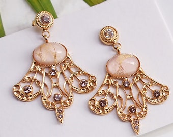 Vintage Earrings, Crystal Earrings, Unique Earrings For Women, Persian Earrings, Wedding Jewelry, Pink Earrings Women