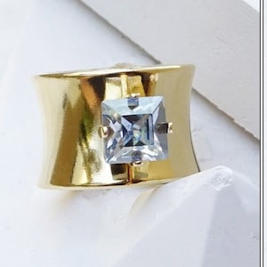 Dusty Blue Ring, Thick Ring Band, Ring For Women, Wide Gold Ring, Emerald Cut Ring, Square, Statement Ring, Gold Chunky Ring Women