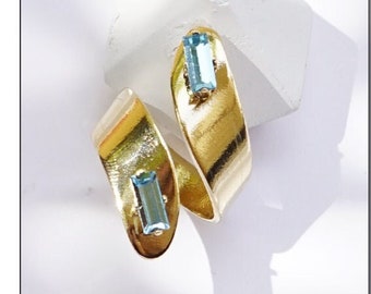 Baguette Stone Ring, Gold Chunky Ring, Aquamarine, Stone Rings, Spiral Ring, Baguette Ring, Cocktail Ring For Women, Gold Rings With Stone