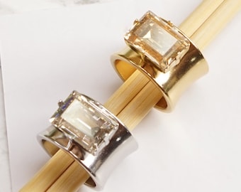 Emerald Cut Ring, Gold Chunky Ring For Women, Large Ring, Large Band Ring, Stone Band Rings For Women, Crystal Ring,Thick Rings For Her