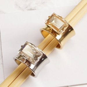 Emerald Cut Ring, Gold Chunky Ring For Women, Large Ring, Large Band Ring, Stone Band Rings For Women, Crystal Ring,Thick Rings For Her