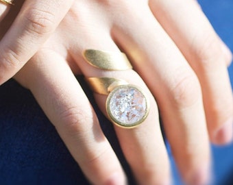 Großer Kristallring, Gold-Statementring, großer Bold-Ring, Cocktailringe für Frauen, klobiger Goldring, Wickelringe, Goldring für Frauen