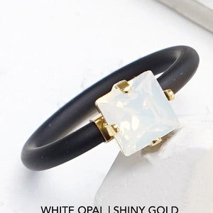 Silicone Ring Women, Rubber Ring, White, Thin Ring, White Stone Ring, Emerald Cut Rings, Engagement Silicon Rings,Cocktail Ring For Women