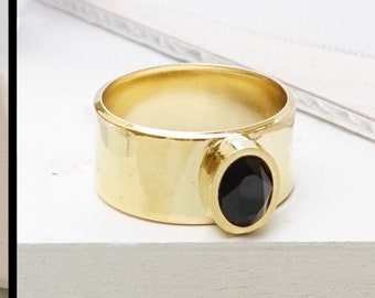 Black Ring For Women, Gold Statement Ring, Gold, Cocktail Ring, Black, Stone Rings For Woman, Emerald Ring, Cigar, Wide Band Rings For Women