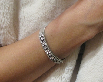 Silver Chunky Bangle, Silver Cuff Bracelet, Thin Silver Cuff, Open Cuff Bracelet, Silver Cuff, Vintage Bracelets For Woman, Crystal Jewelry