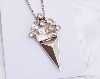 Geometric Necklace, Long Necklaces For Women, Silver Pendant Necklace, Triangle Necklace For Women, Silver Geometric Necklace