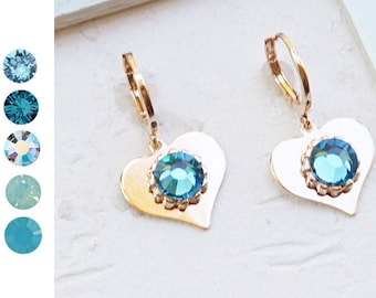 aquamarine topaz heart earrings Aquamarine Topaz Earrings, Heart Huggie Hoops, Heart Earrings
