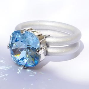 Blue Stone Ring, Silicone Ring Band, Rubber Ring Band, Engagement, Silver Silicone Rings Women, Clear Crystal Stone Ring For Women