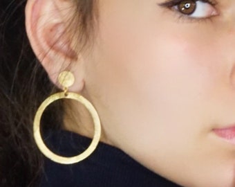 Circle Earrings, Gold Round Earrings, Gold Modernist Earrings, Minimalist Gold Earrings, Hoop Drop Earrings,Lightweight Earrings For Women