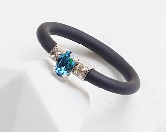 Silicone Ring Women, Teal Stone Ring, Silicone Ring Band, Rubber Band, Thin, Rubber Rings, Engagement Rings, Clear Crystal Ring For Women