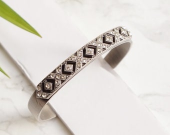Art Deco Bracelet For Women, Silver Chunky Bangle For Woman, Silver Cuff Bracelet, Vintage Bracelet, Open Cuff Jewelry,Silver Bangle