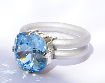 Blue Stone Ring, Silicone Ring Band, Rubber Ring Band, Engagement, Silver Silicone Rings Women, Clear Crystal Stone Ring For Women