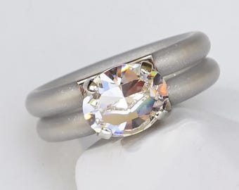 Oval Stone Ring, Silicone Ring Band, Rubber Ring Band, Engagement, Double Silicone Rings Women, Clear Crystal Stone Ring For Women