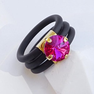 Rosa Silikon Ring Band, Kautschukring, Edelstein Ring, Breite Ringe, Silikonringe für Frauen, Solitär Ring, Rosa, Stein Ring, Cocktail Ring