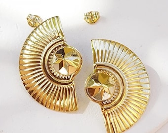 Drop Gold Earrings, Gold Disc Earrings, African Earrings, Half Circle Earrings, Statement Earrings, Large Geometric, Modern, Big Earring