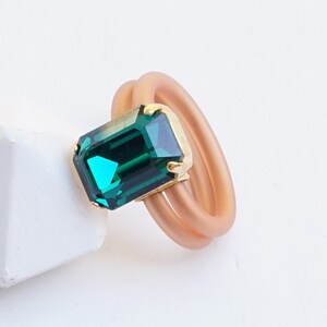 Emerald Stone Ring, rubberen ringband, siliconen ring met steen, brede ring, verloving, siliconen ringen vrouwen, siliconen ring voor vrouwen