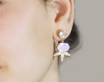 Pendientes de cristal para mujer, pendientes de novia de ópalo, joyería de cuarzo rosa, pendientes de boda, pendientes de ópalo, pendientes de novia de ópalo