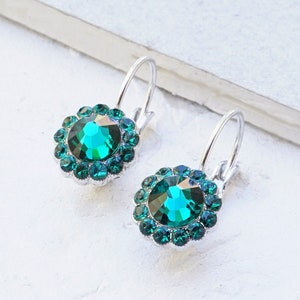 Emerald Crystal Earrings, Dark Green Earrings For Her, Green Emerald Jewelry For Women, Emerald Dangle Earrings, Emerald Jewelry