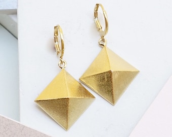 Women Gold Earrings, Modern Earrings, Geometric Earrings, Huggie Hoop Earring With Charm,Chunky Earrings,Gold Earrings For Women