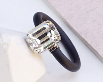 Clear Stone Ring,Silicone Ring Women,Rubber Ring,Thin Ring,Stone Ring,Emerald Cut Rings,Silicon Rings,Cocktail Ring For Women