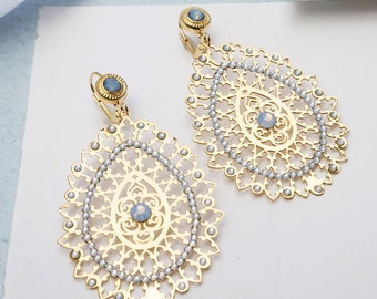 Persian Earrings, Statement Earrings For Women, Filigree Earring Crystal Earring, Dangle Drop Earring, Chunky Earring For Women