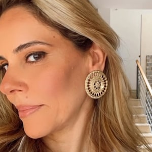 Stud Gold Earrings, Gold Vintage Earrings, African Earrings, Circle Earrings, Statement Earrings, Large Geometric, Round, Big Circle Earring