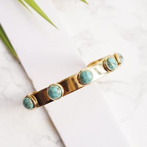 Turquoise Stone Cuff Bracelet, Gold Cuff Bracelet, Gold Stacking Bangle, Gold Bangle, Turquoise Cuff For Women, Stone Cuff Bracelet