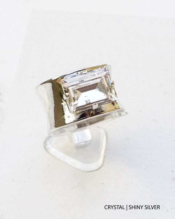 Anillo ancho de plata mujeres Anillos de corte - Etsy España