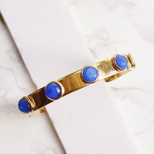 Gold Cuff Bracelet For Women, Blue Stone Gold Bangle, Cuff Bracelet, Gold Cuff Bracelet For Woman, Open Cuff, Womens Cuff Bracelet