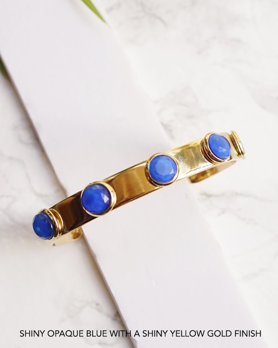 Gold Cuff Bracelet for Women, Blue Stone Gold Bangle, Cuff  display picture 3