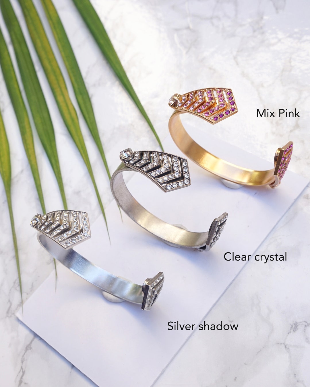 Art Deco Cuff Bracelet With Stones, Thin Silver Cuff Women, Gold Open