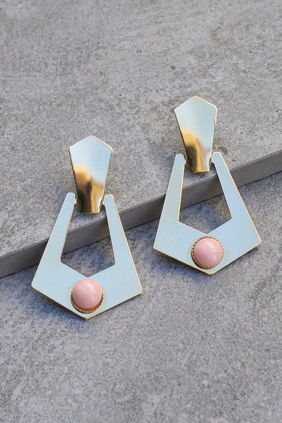 Coral Pink Earrings, Pink Stone Earrings, Gold Art Deco Earring, Geometric Earrings, Unique Earrings, Geometric Earrings For Women,