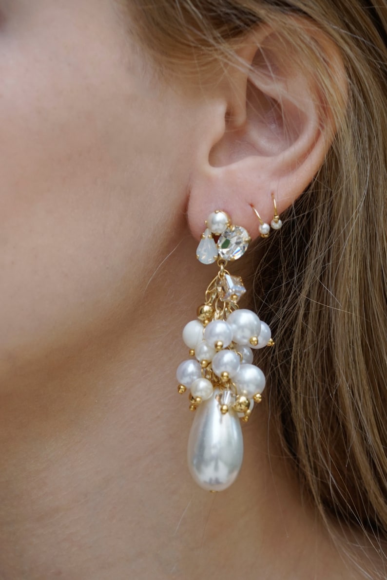 Pearl Wedding Earrings Big Earrings Unique Bridal Earrings Etsy