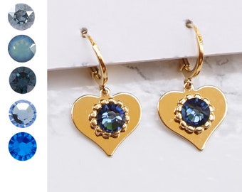 Blue Huggie Earrings, Heart Charm Hoops, Small Hoops Earrings For Women, Huggie Charm Earrings, Mini Hoop Earrings With Charm
