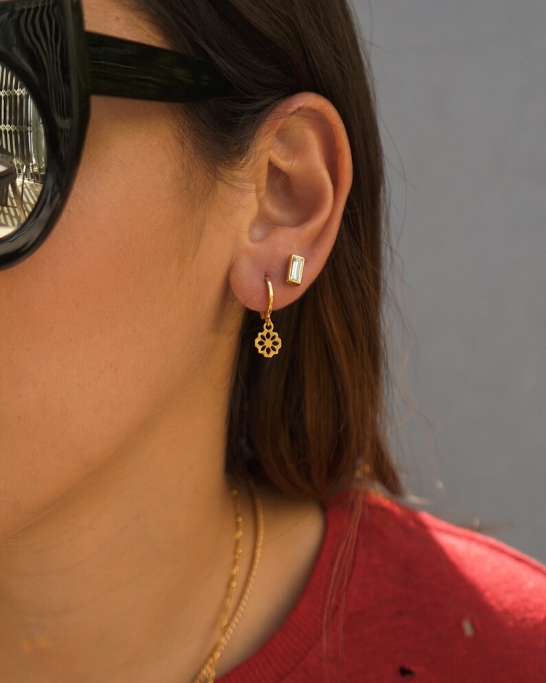 Huggie Hoop Earrings Huggie Earrings With Charm Charm Etsy