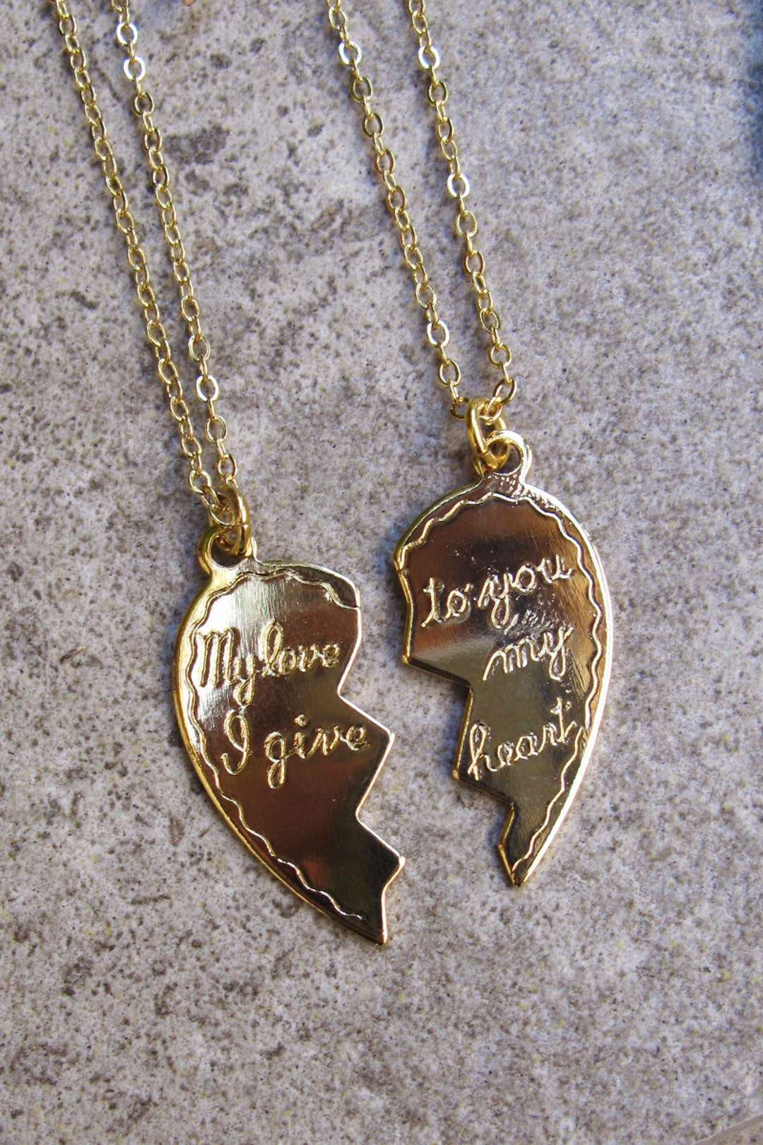 Couple's Engravable Two Halves of One Heart Pendants Set (2 Names)