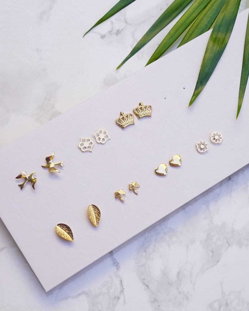 Tiny Gold Stud Earrings Geometric Stud Earrings Brass Post | Etsy