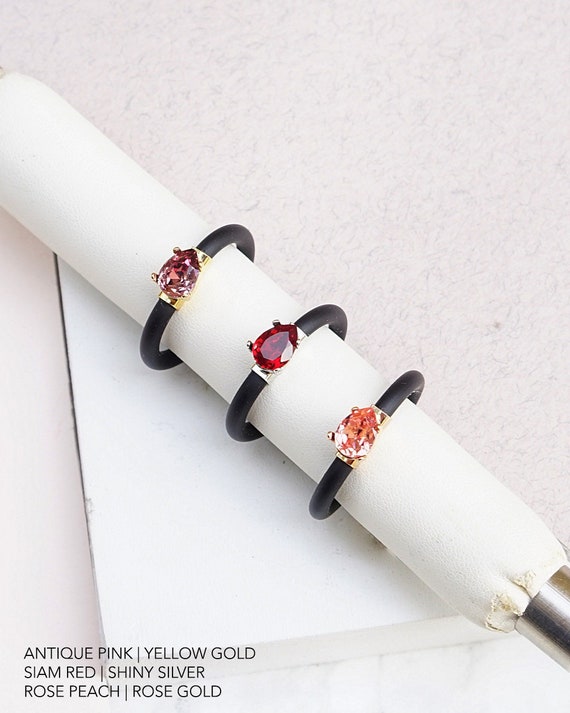 Red Stone Ring Silicone Rings for Women Rubber Ring Band Unique