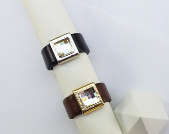 【LETICIA/レチシア】 RING LEATHER Leather Rings, With Stone, Leather Ring Band, Turquoise Ring