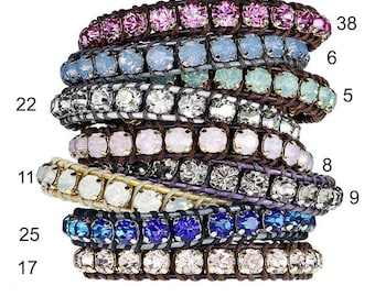 Leren armbanden voor vrouwen, leren armbanden met draad, strass armband, stenen armband leer, tennisarmband, leren armband dames
