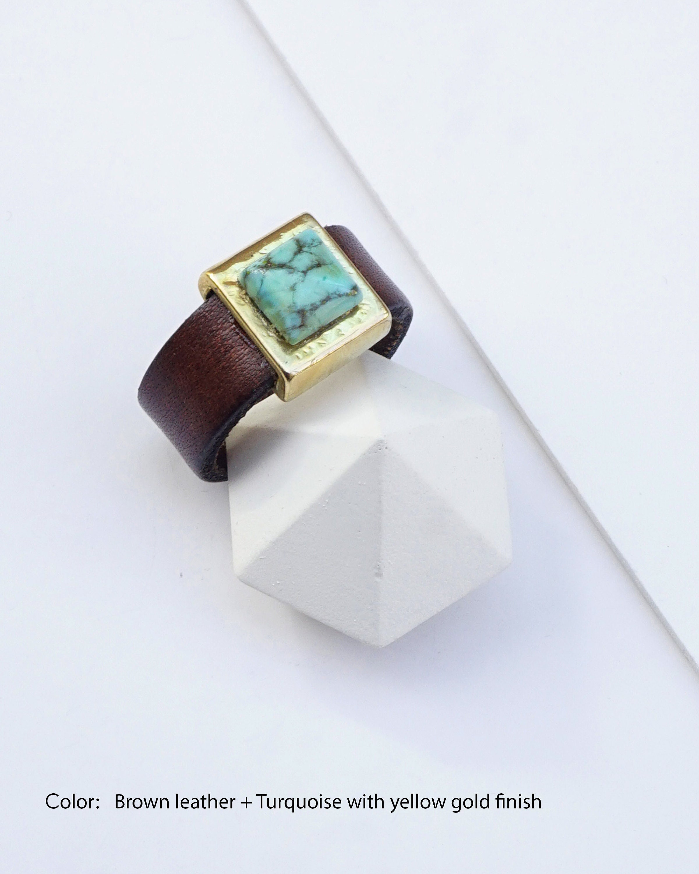 【LETICIA/レチシア】 RING LEATHER Leather Rings, With Stone, Leather Ring Band, Turquoise Ring