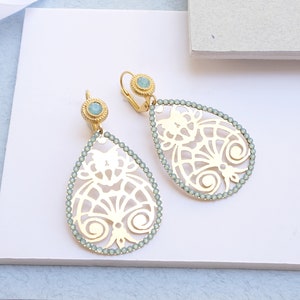 Persian Earrings, Gold Chunky Earrings, Crystal Earrings, Gold Persian Earrings, Lightweight Earrings, Oriental Earrings, Persian Jewelry