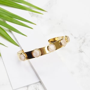 Gold Cuff Bracelet, Gold Bangle, Womens Cuff Bracelet, Art Deco Cuff Bracelet, Gold Cuff Women, Stone, Brass Bracelet, Boho Cuff For Women