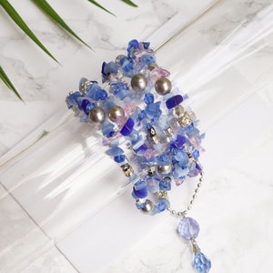 Blue Stone Bracelet For Women, Elastic Bracelet, Blue Bracelet, Mixed Bracelets, Stretch Stone Bracelet, Blue Jewelry, Multistrand Bracelet