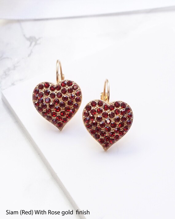 Heart Earrings Crystal, Crystal Earrings For Women, Heart Earrings, Multi Stone Earrings, Crystal Charm Earrings, Red Crystal Earring