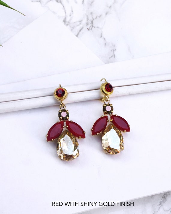 Red Earrings For Women Swarovski Earrings Red Stone | Etsy