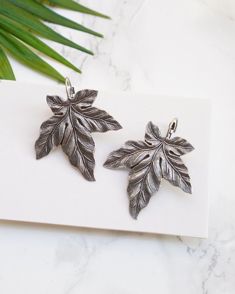 Every Day Dangle Earrings For Women Silver Leaf Drop Earrings Big Leaf Earrings Big Earrings Leaf Dangle Earrings