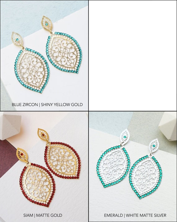 Drop Leaf Earrings, Persian Drop Earrings, Persian Earrings For Women, Red Stone Earring, Persian Jewelry, Bridesmaid Earrings For Wedding